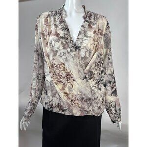 H&M Floral Blouse Wrap Style Draped Front Long Sleeve Polyester Womens L